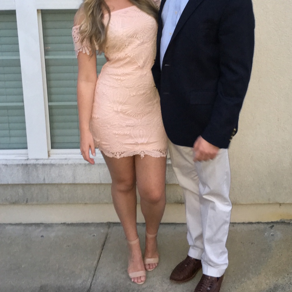 Off the shoulder blush lace dress